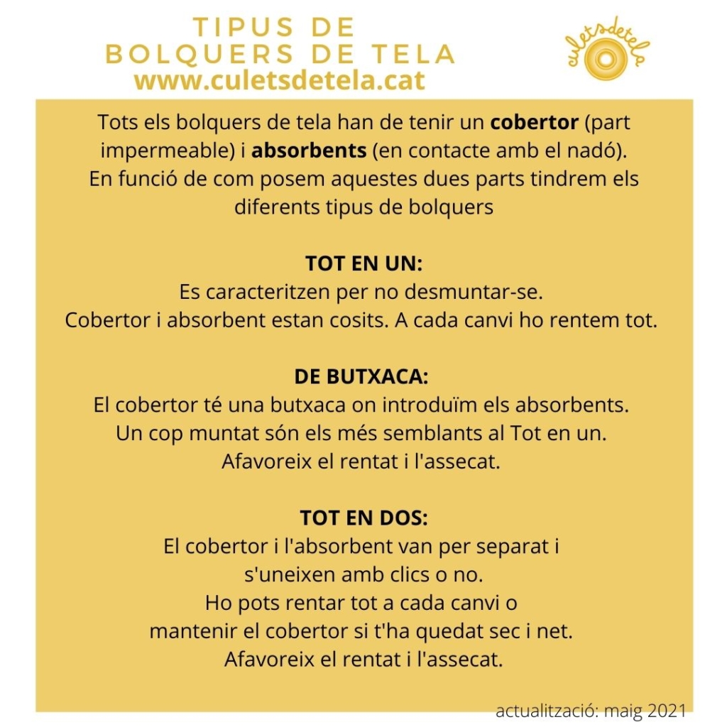 tipos de bolquers de tela culets de tela reutilitzables eco